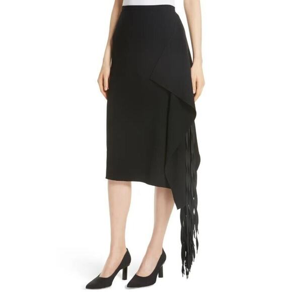 TIBI NEW $695 Shoelace Fringe Midi Skirt in Black‎ Size 2 - Picture 4 of 5